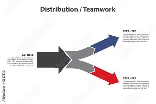 Distribution / Teamwork - 2 Diverging Arrows, Isolated on White BackGround - Vector Infographic