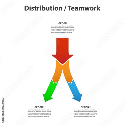 Distribution / Teamwork - 2 Diverging Arrows, Isolated on White BackGround - Vector Infographic
