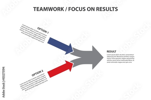 Teamwork and Focus on Results - 2 in 1 Bright Converging Arrows, Vector Infographic photo