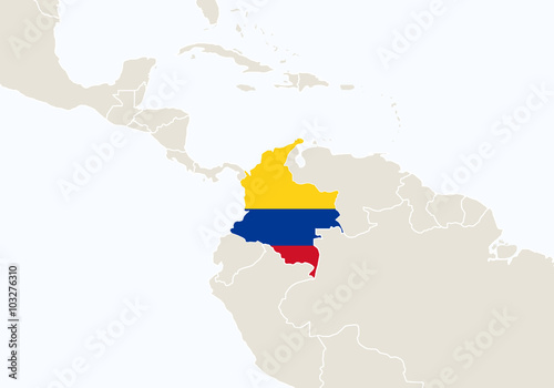 South America with highlighted Colombia map.