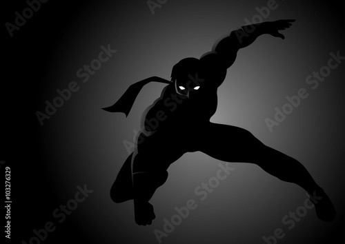 Silhouette illustration of a masked superhero