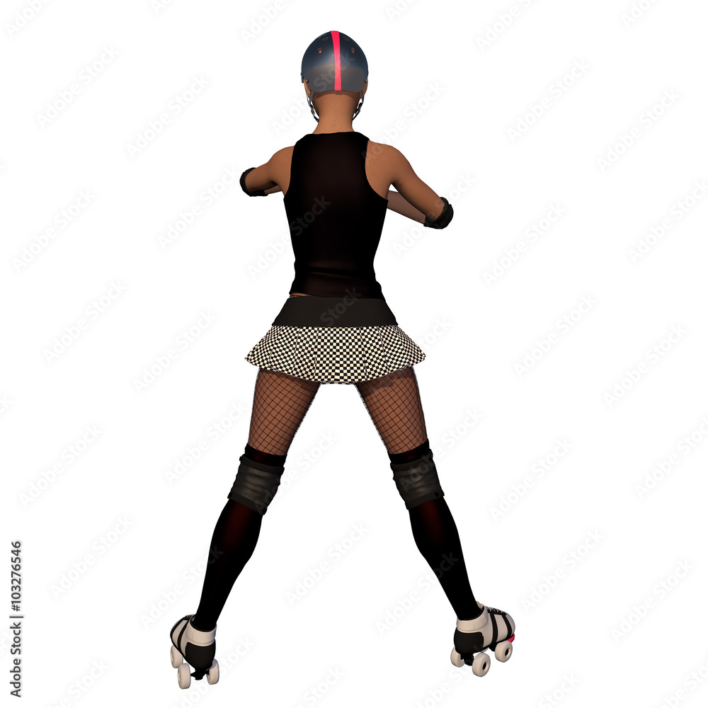 Roller Derby Girl From Behind With White Isolated Background Roller Derby Girl From Behind With White Isolated Background
