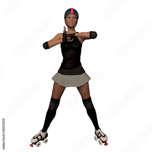 Roller Derby Girl Fist Pump Gesture With White Isolated Background © studio1media