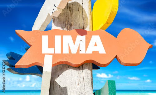 Lima welcome sign with coastal background