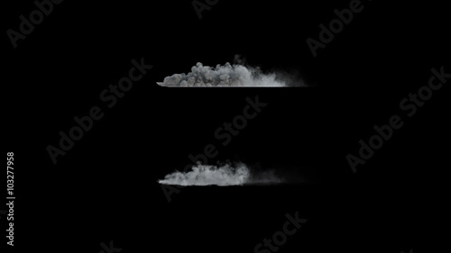 4k side view of dust or smoke trail behind car (uhd 3840x2160, ultra high definition, 1920x1080, 1080p) two different densities, soft and very dense, isolated on black background, with alpha