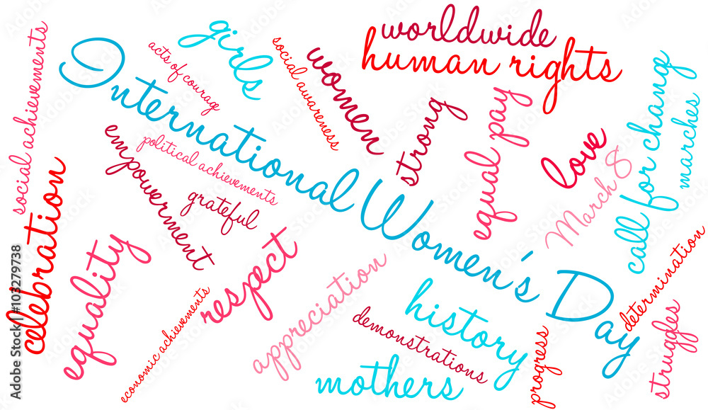 International Women's Day word cloud on a white background. International Women's Day word cloud on a white background.