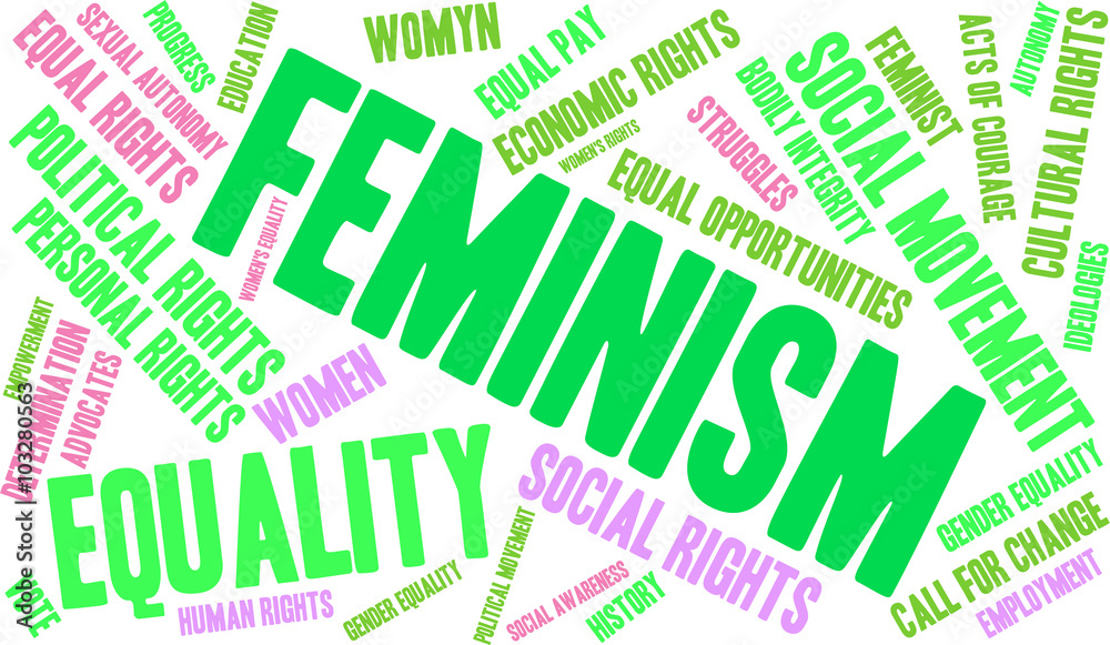 Feminism Word Cloud on a white background.