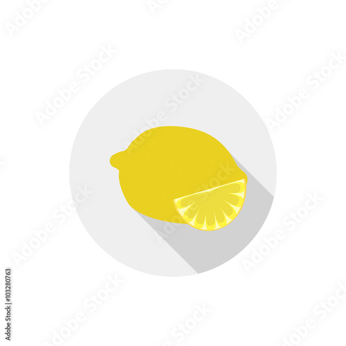 Isolated flat icon of vegetarian food fruits on white background. Ripe yellow citrus lemon. Vector