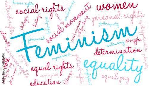 Feminism Word Cloud on a white background.