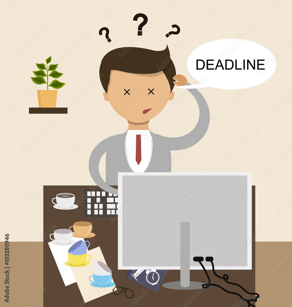 Business concept in flat design. The deadline and the work is not ready.. Vector Business concept in flat design. The deadline and the work is not ready.. Vector