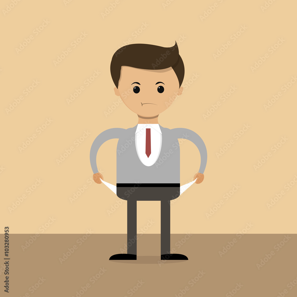 Business concept in flat design. Neudachnyj businessman of the world, pockets empty , bankrupt. Vector Business concept in flat design. Neudachnyj businessman of the world, pockets empty , bankrupt. Vector