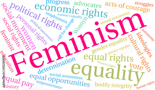 Feminism Word Cloud on a white background.