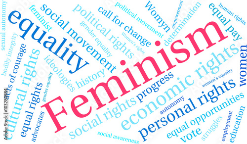 Feminism Word Cloud on a white background. 
