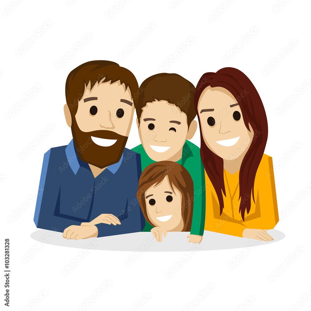 Family with children on a white background Family with children on a white background