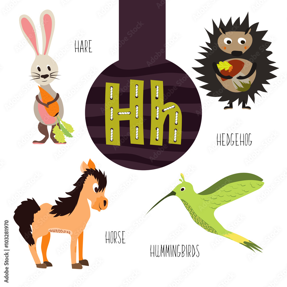 Fun animal letters of the alphabet for the development and learning of  preschool children. Set of cute forest, domestic and marine animals with  the letter h. Vector Stock Vector | Adobe Stock