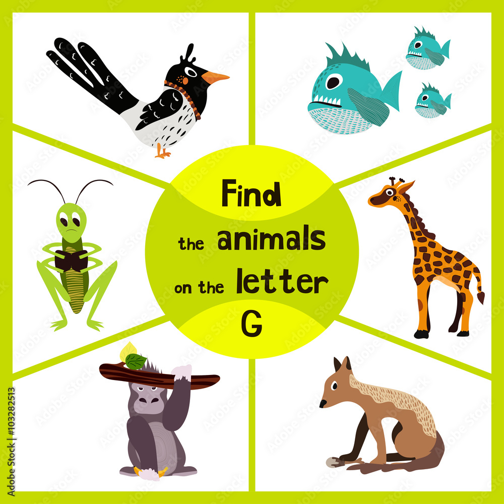 Funny learning maze game, find all 3 cute wild animals with the letter ...