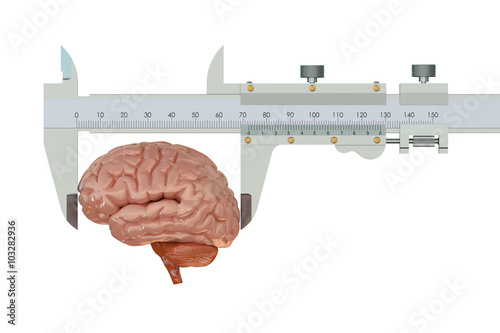 Photos Vernier caliper with brain, IQ concept