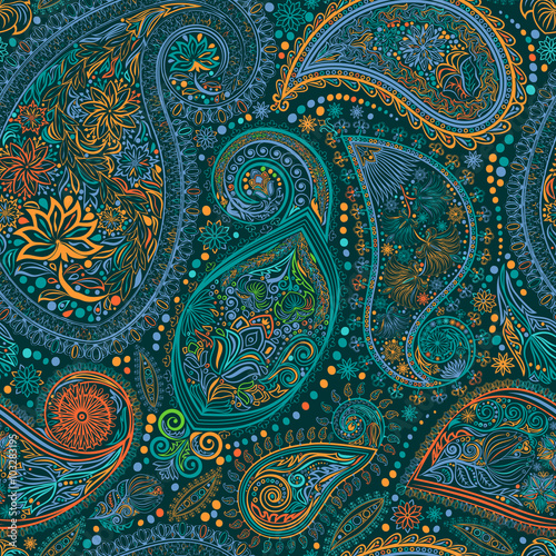 Paisley vintage floral motif ethnic seamless background.