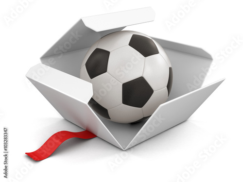 Open package with Soccer Ball. Image with clipping path