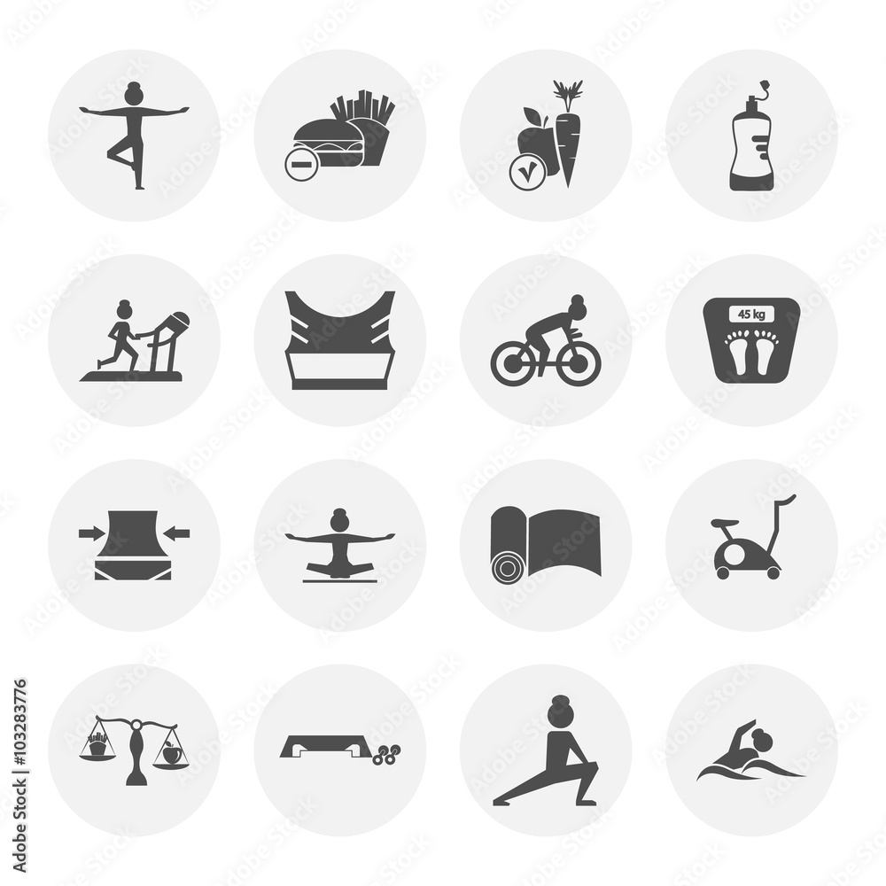 Set of sixteen sport and fitness icons