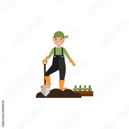Illustration of farmer digging the soil © LynxVector