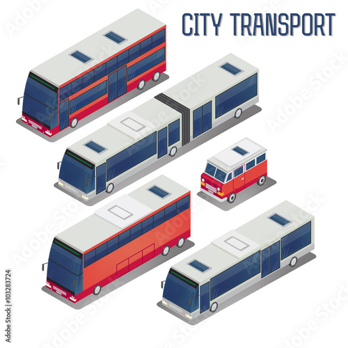 Isometric City Transportation Bus Set