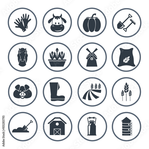 Set of sixteen agriculture icons