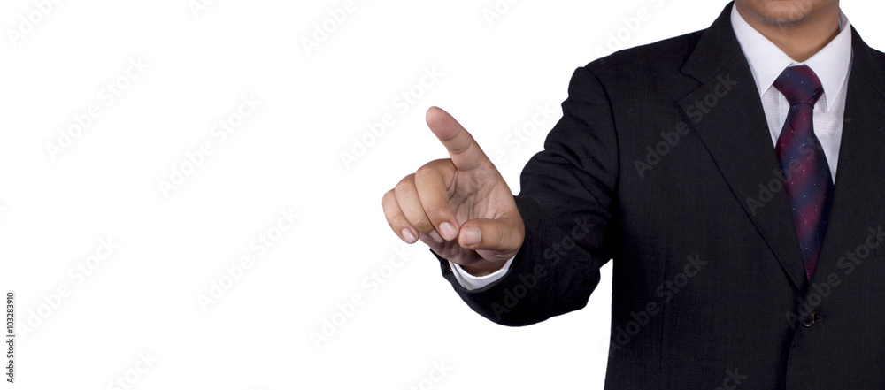 Businessman concept pushing touch blank with white background isolated Businessman concept pushing touch blank with white background isolated