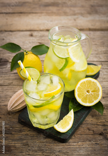 Cold lemonade with ice photo