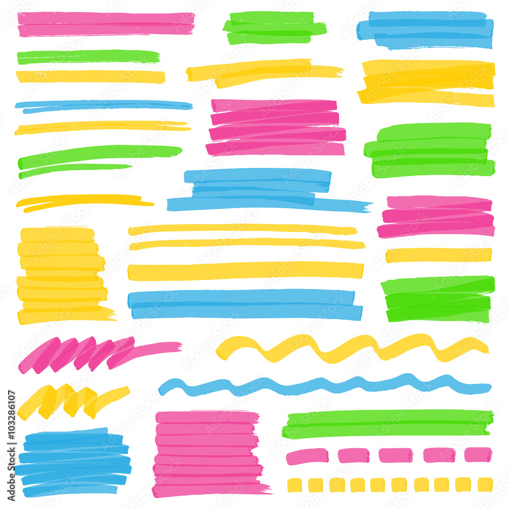 Highlighter Color Stripes, Strokes and Marking Design Elements