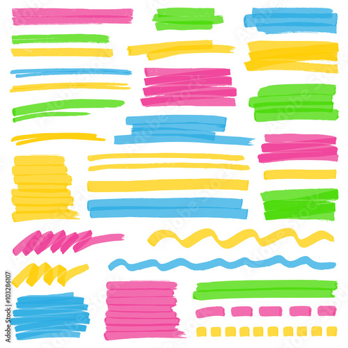Highlighter Color Stripes, Strokes and Marking Design Elements