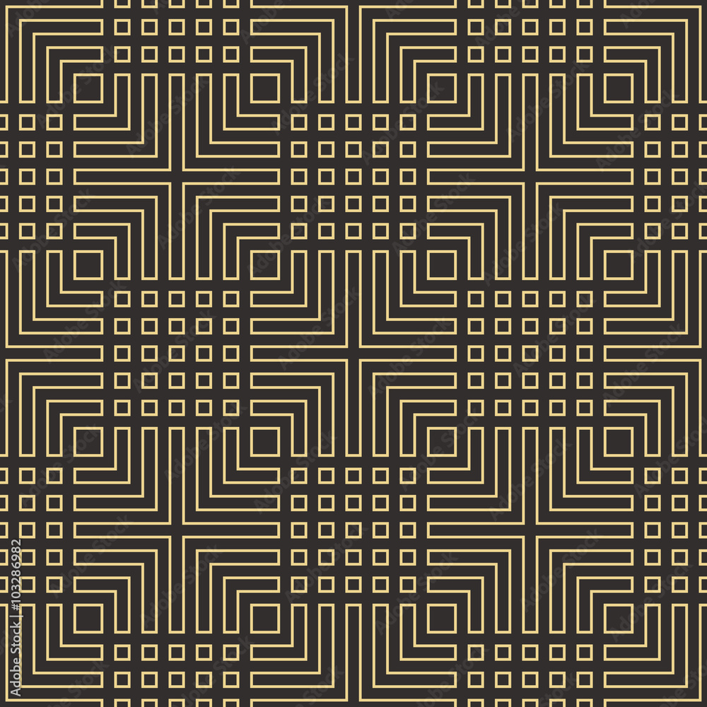 Seamless black and gold art deco geometric outline pattern vector
