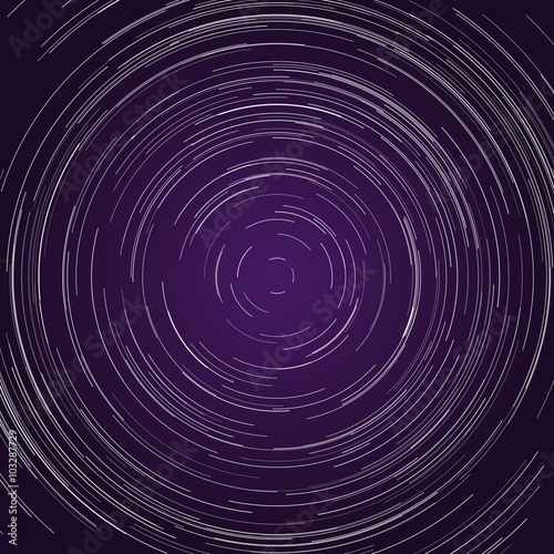 Startrails around Polaris star. Starry night sky. Vector illustration.
