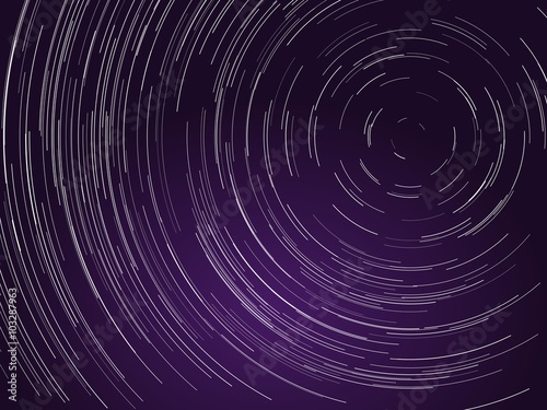 Startrails around Polaris star. Northern purple aurora on night sky.