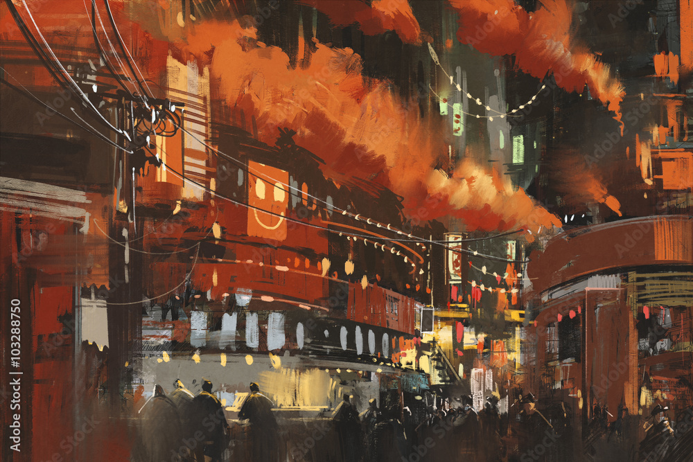 Obraz premium sci-fi scene showing cyberpunk cityscape,illustration