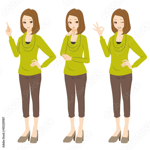 女性　表情　全身