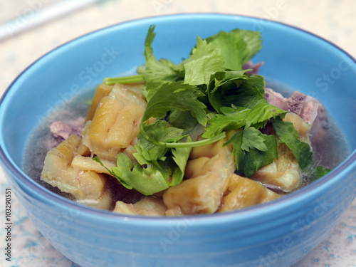 Green bitter melon or bitter gourd with spareribs clear soup