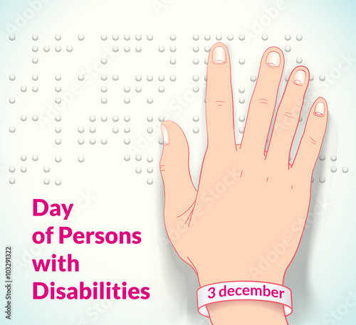 vector illustration poster to world day of persons with disabilities with blind man hand