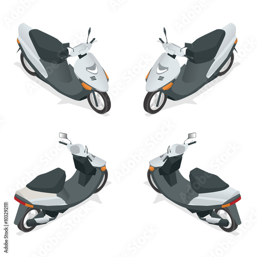 Motorcycle, bike, motorbike, scooter. Flat 3d isometric high quality city transport icon.