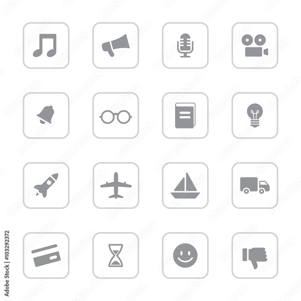 gray web icon set 5 with rounded rectangle frame for web design, user interface (UI), infographic and mobile application (apps) gray web icon set 5 with rounded rectangle frame for web design, user interface (UI), infographic and mobile application (apps)