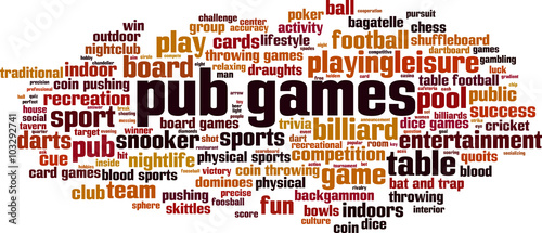 Pub games word cloud concept. Vector illustration