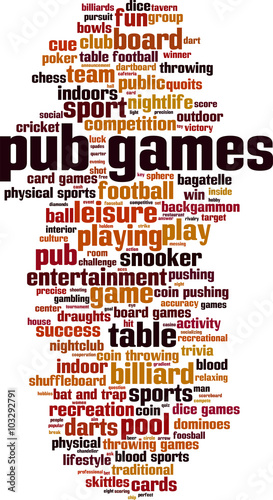 Pub games word cloud concept. Vector illustration