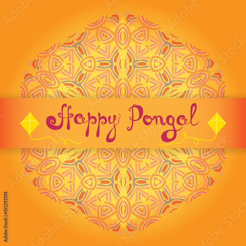 Happy Pongal greeting card. Indian harvesting festival Makar Sankranti celebration