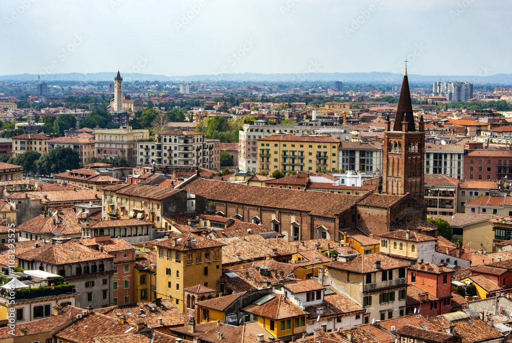View of Verona city from the Lamberti Tower