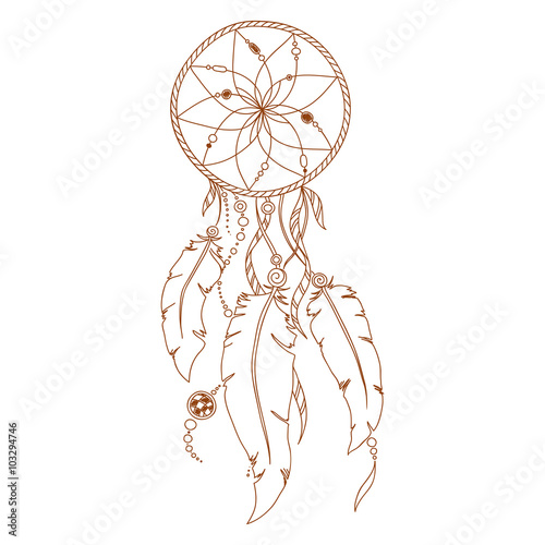 Dreamcatcher, feathers and beads. Native american indian dream c