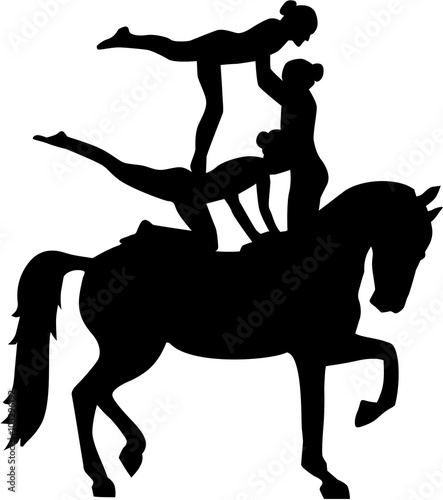 Horse Vaulting of three women Voltigieren