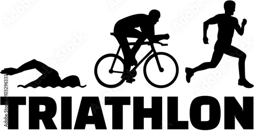 Triathlon silhouettes with word
