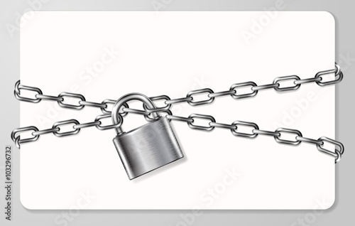 The gray metal chain and padlock, handcuffed card, vector illustration photo