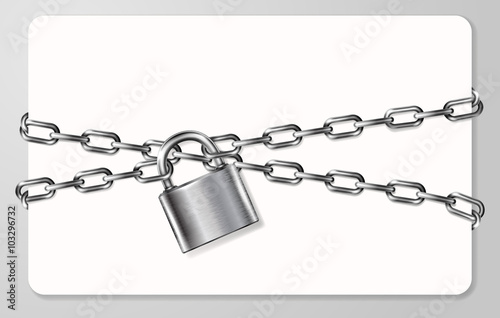 Obraz na płótnie The gray metal chain and padlock, handcuffed card, vector illustration w salonie