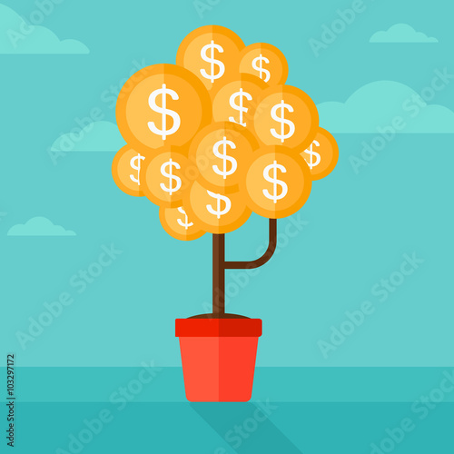 Background of money tree with dollar coins.